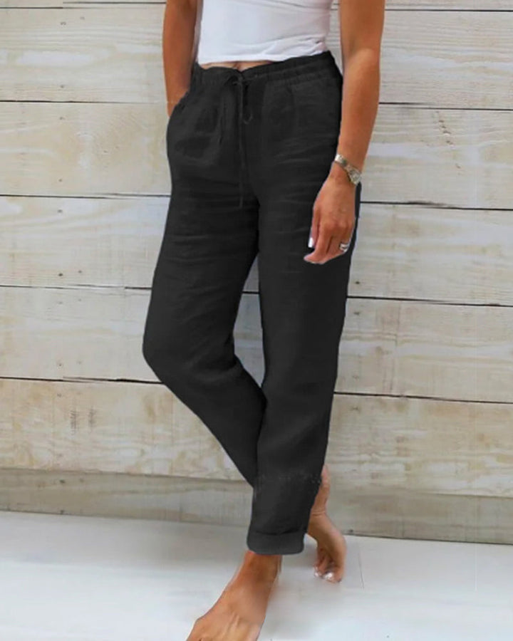 Monica™ | pantalon élastiqué en coton et lin