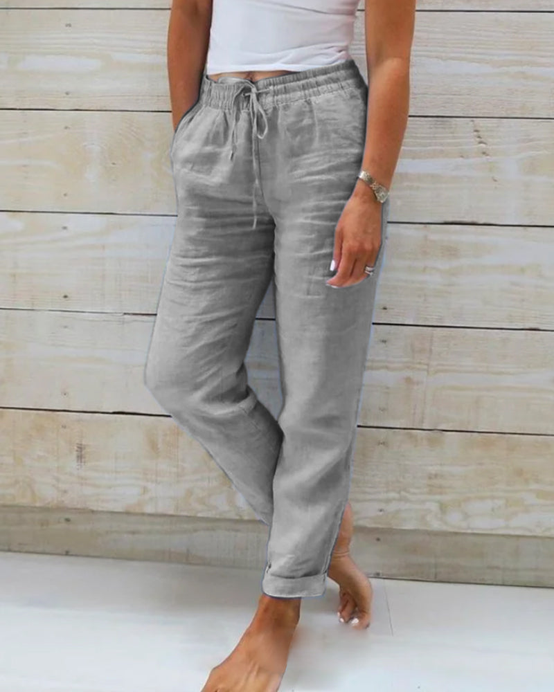 Monica™ | pantalon élastiqué en coton et lin